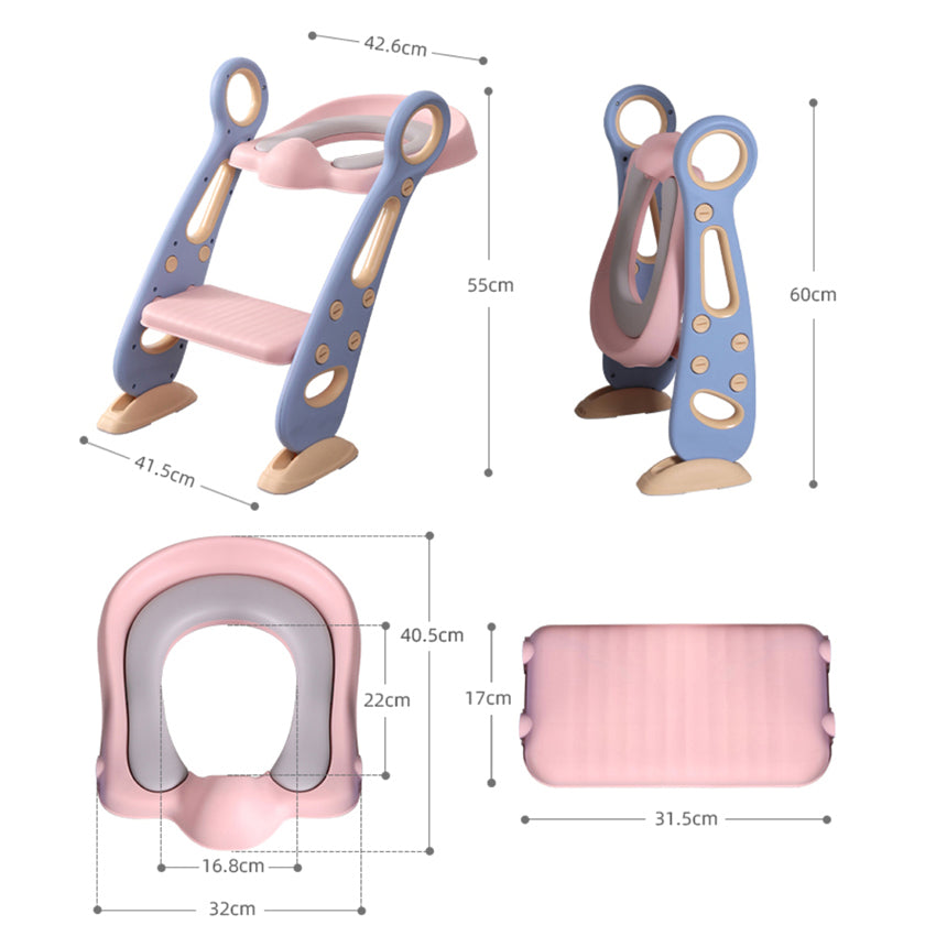 Reductor WC pentru Copii cu Scarita, Plabil, Reglabil pe Inaltime, Colac Moale, 42.6 x 55 x 41.5 cm, Purple / Rose - Linovit Store