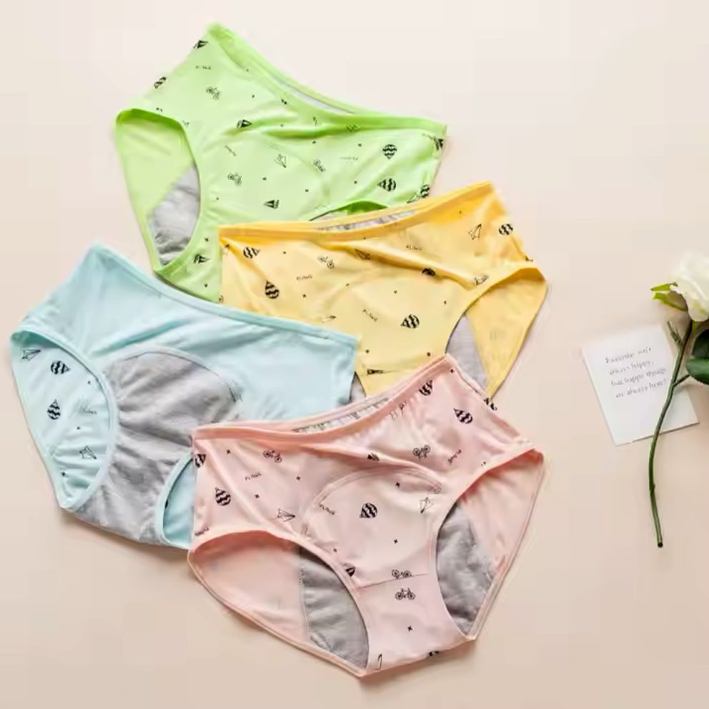 Set 6 Chiloți Menstruali pentru Adolescente, Pentru Flux Redus, 3 Straturi, Confort și Protecție Zilnică, Reutilizabili, Bumbac, Multicolori - Linovit Store