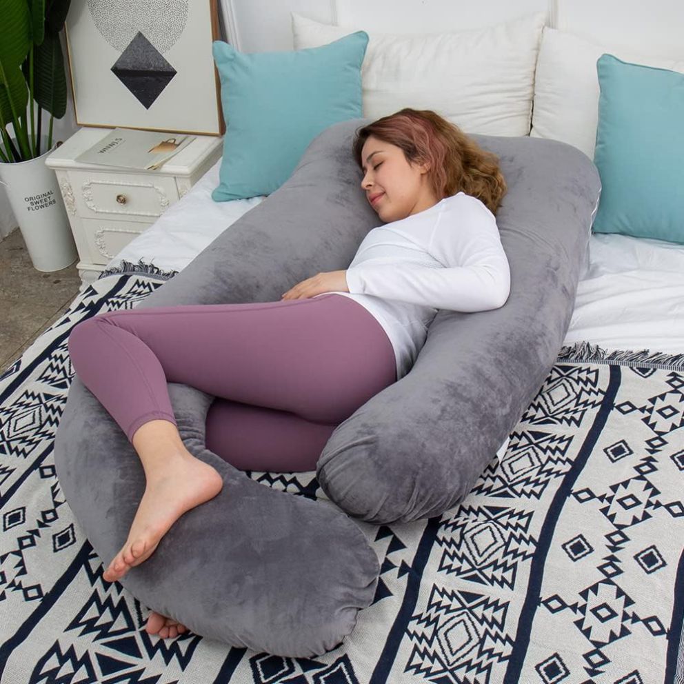 Perna Gravide si Alaptare 3 in 1, Multifunctionala, Sustinere pentru Burta, Spate, Solduri, Picioare, Bebelus, Relaxare, Husa detasabila, Gri