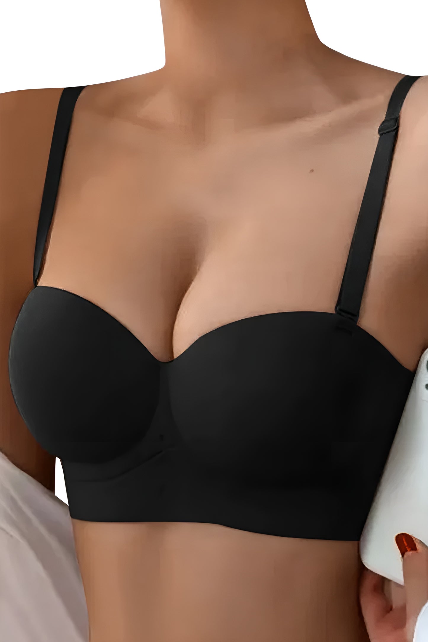 Sutien fara armaturi si fara cusaturi, Linovit®, Push-up, Bretele detasabile, Sistem dublu de prindere, Ideal pentru rochii cu spatele gol, Negru