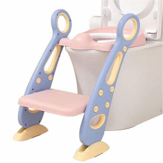 Reductor WC pentru Copii cu Scarita, Plabil, Reglabil pe Inaltime, Colac Moale, 42.6 x 55 x 41.5 cm, Purple / Rose - Linovit Store