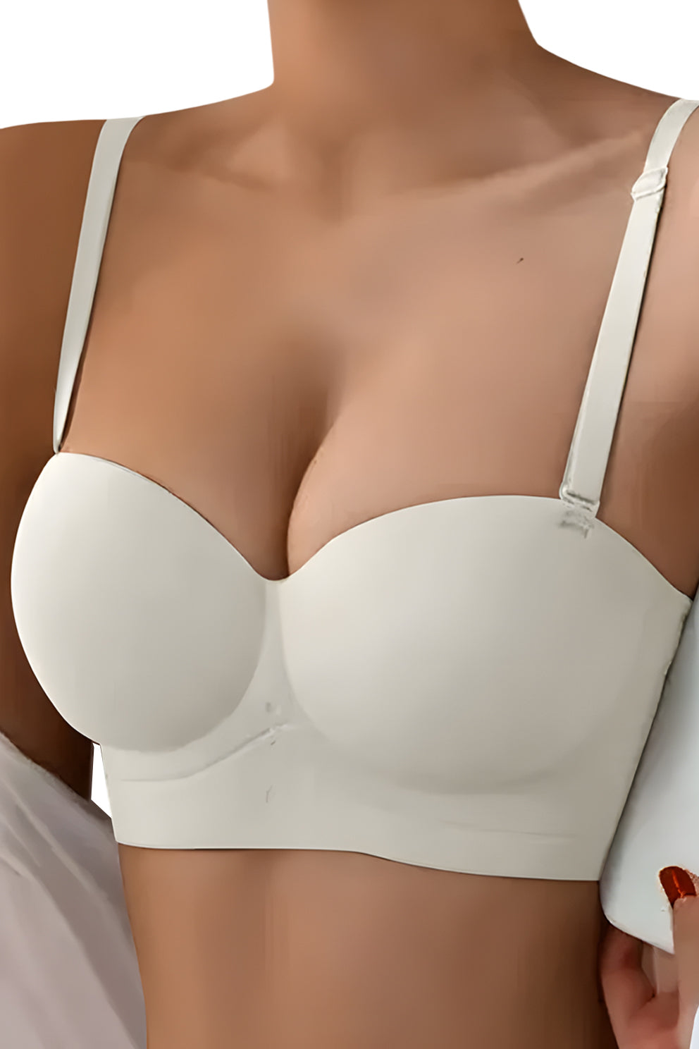 Sutien fara armaturi si fara cusaturi, Linovit®, Push-up, Bretele detasabile, Sistem dublu de prindere, Ideal pentru rochii cu spatele gol, Alb