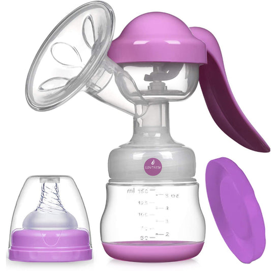 Pompa pentru san manuala cu biberon pentru hranire naturala, Linovit®, 150ml, Roz - Linovit Store