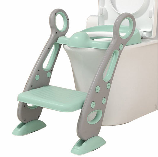 Reductor WC pentru Copii cu Scarita, Plabil, Reglabil pe Inaltime, Colac Moale, 42.6 x 55 x 41.5 cm, Gri / Mint - Linovit Store