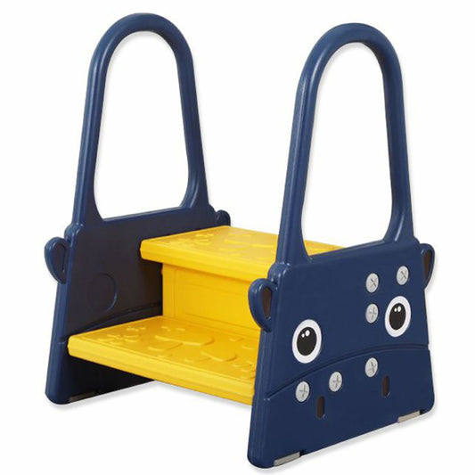 Scaunel Inaltator pentru Copii Tip Scara cu Manere, Doua Trepte, cu Suprafata Antialunecare, pentru WC, Baie si Bucatarie, 61x40x46cm, Albastru Inchis / Galben - Linovit Store