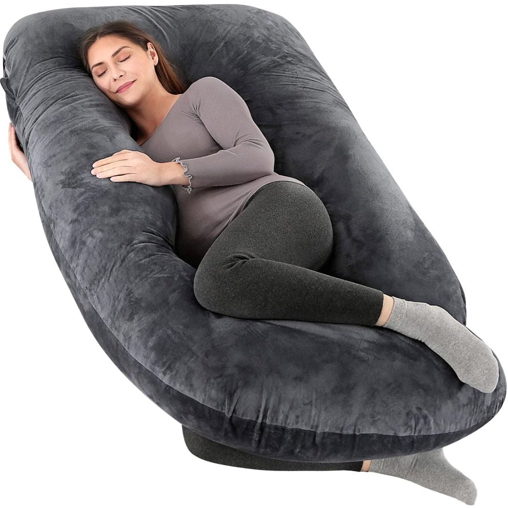 Perna Gravide si Alaptare 3 in 1, Multifunctionala, Forma de L, Sustinere pentru Burta, Spate, Solduri, Picioare, Bebelus, Relaxare, Husa detasabila, Negru
