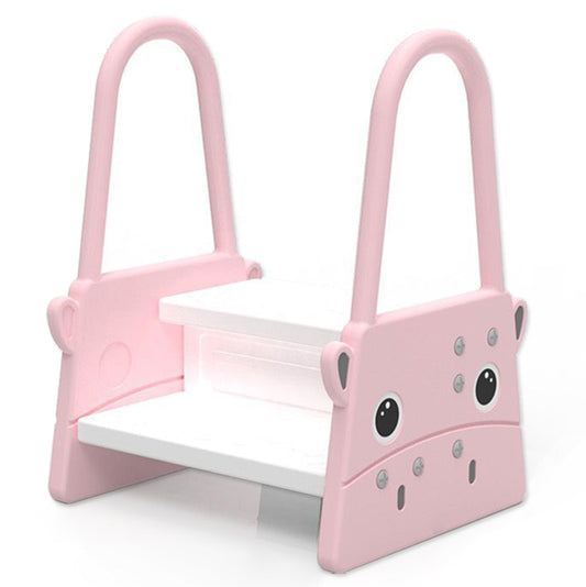 Scaunel Inaltator pentru Copii Tip Scara cu Manere, Doua Trepte, cu Suprafata Antialunecare, pentru WC, Baie si Bucatarie, 61x40x46cm, Roz / Alb - Linovit Store