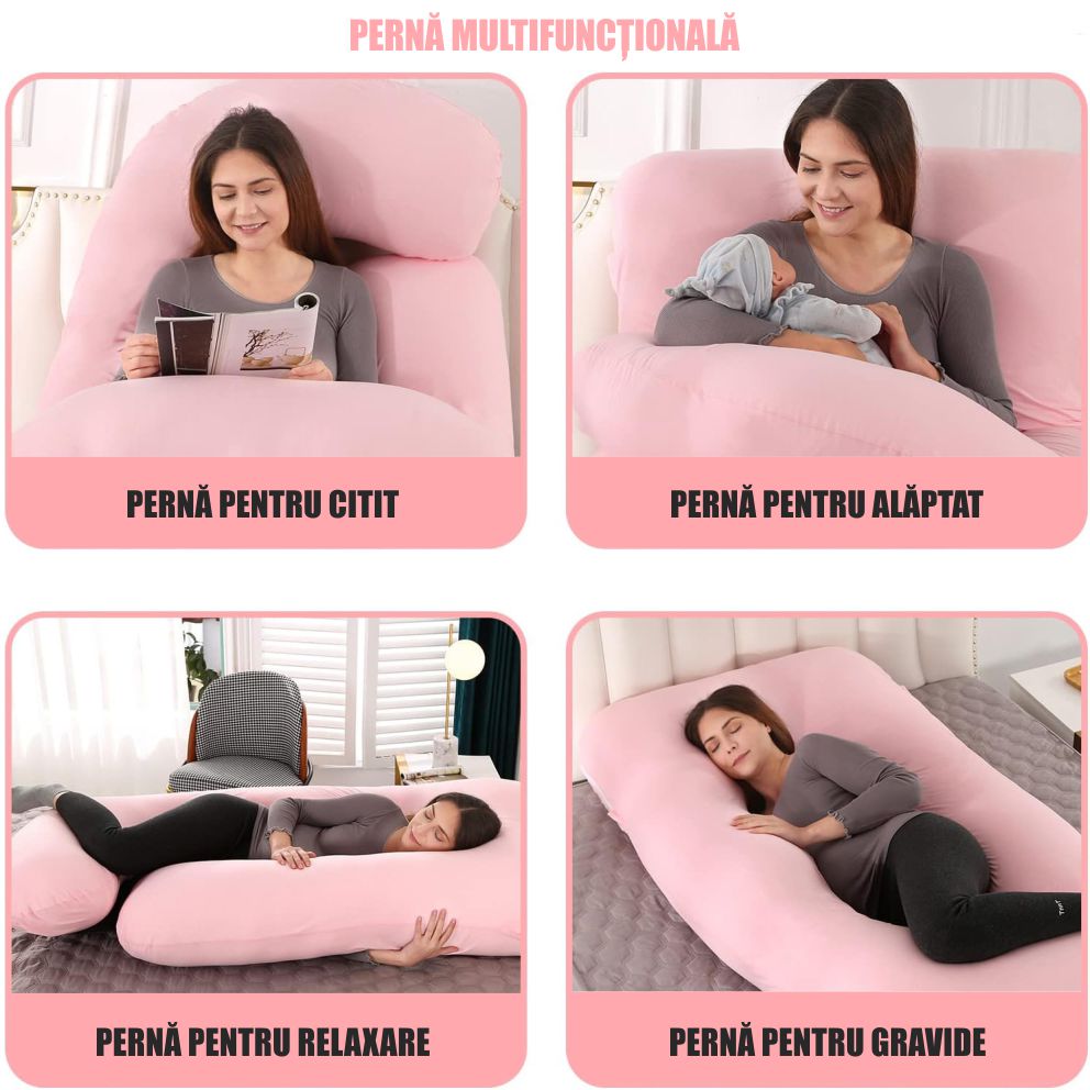 Perna Gravide si Alaptare 3 in 1, Multifunctionala, Sustinere pentru Burta, Spate, Solduri, Picioare, Bebelus, Relaxare, Husa detasabila, Roz
