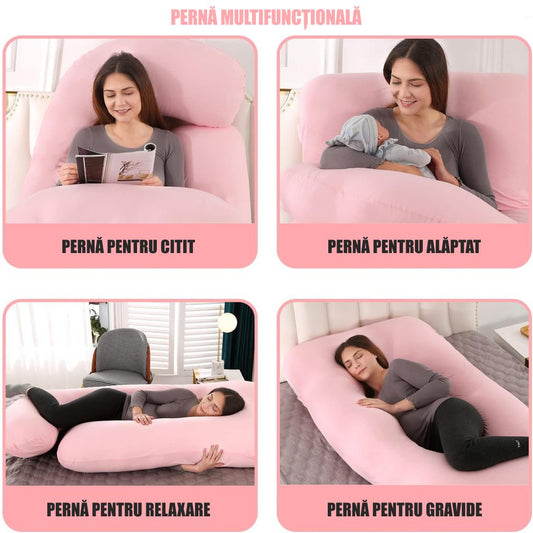Perna Gravide si Alaptare 3 in 1, Multifunctionala, Sustinere pentru Burta, Spate, Solduri, Picioare, Bebelus, Relaxare, Husa detasabila, Roz - Linovit Store