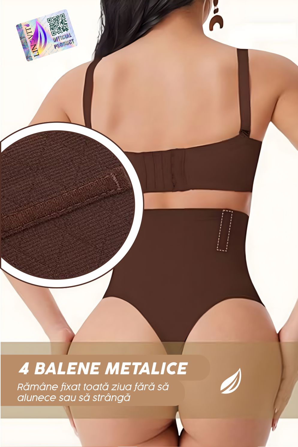 Chiloti modelatori tanga tip burtiera Chloe - Talie înaltă - Maro - Linovit Store
