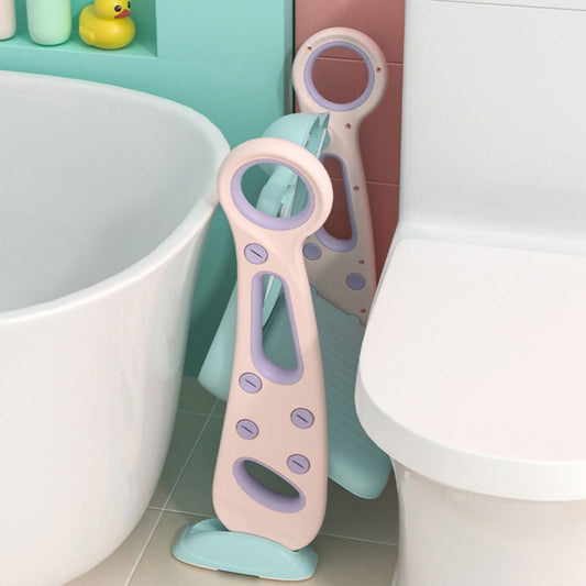 Reductor WC pentru Copii cu Scarita, Plabil, Reglabil pe Inaltime, Colac Moale, 42.6 x 55 x 41.5 cm, Rose / Teal - Linovit Store