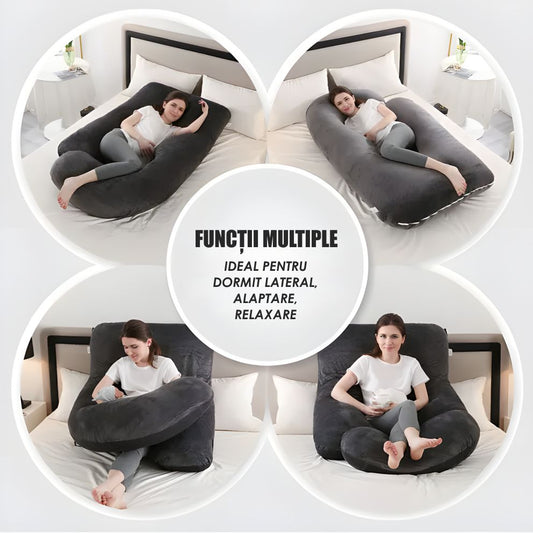 Perna Gravide si Alaptare 3 in 1, Multifunctionala, Forma de L, Sustinere pentru Burta, Spate, Solduri, Picioare, Bebelus, Relaxare, Husa detasabila, Negru - Linovit Store