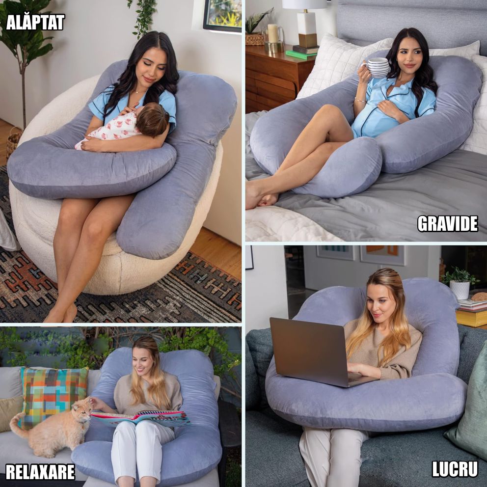 Perna Gravide si Alaptare 3 in 1, Multifunctionala, Sustinere pentru Burta, Spate, Solduri, Picioare, Bebelus, Relaxare, Husa detasabila, Gri