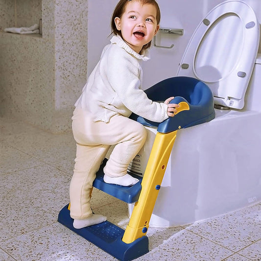 Reductor WC pentru Copii cu Scarita, Plabil, 38 x 40 x 47 cm, Albastru / Galben - Linovit Store