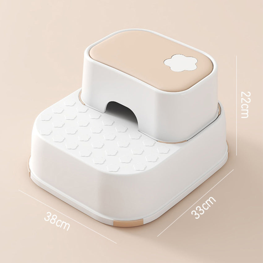 Scaunel Inaltator pentru Copii 2 in 1 cu Doua Trepte, Multifunctional, pentru WC, Baie si Bucatarie, Alb / Somon