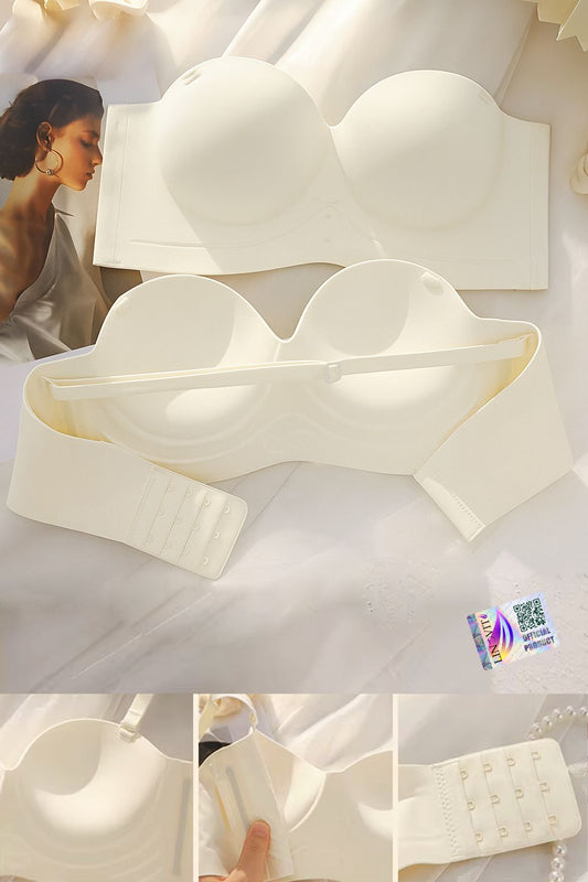 Sutien fara armaturi si fara cusaturi, Linovit®, Push-up, Bretele detasabile, Sistem dublu de prindere, Ideal pentru rochii cu spatele gol, Alb - Linovit Store