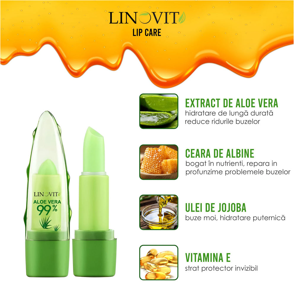 Balsam de Buze nuantator cu Aloe Vera, Linovit®, Hranitor, Hidratant, Coloare schimbatoare, 1 bucata - Linovit Store