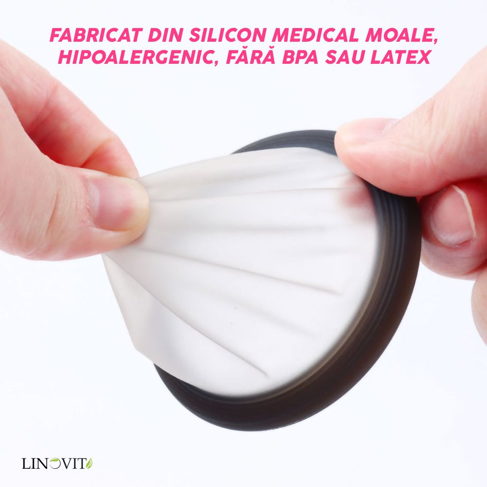 Set 2 Discuri Menstruale Reutilizabile + Cutie de Depozitare, Linovit®, Silicon de Uz Medical, Marime S, Roz/Negru