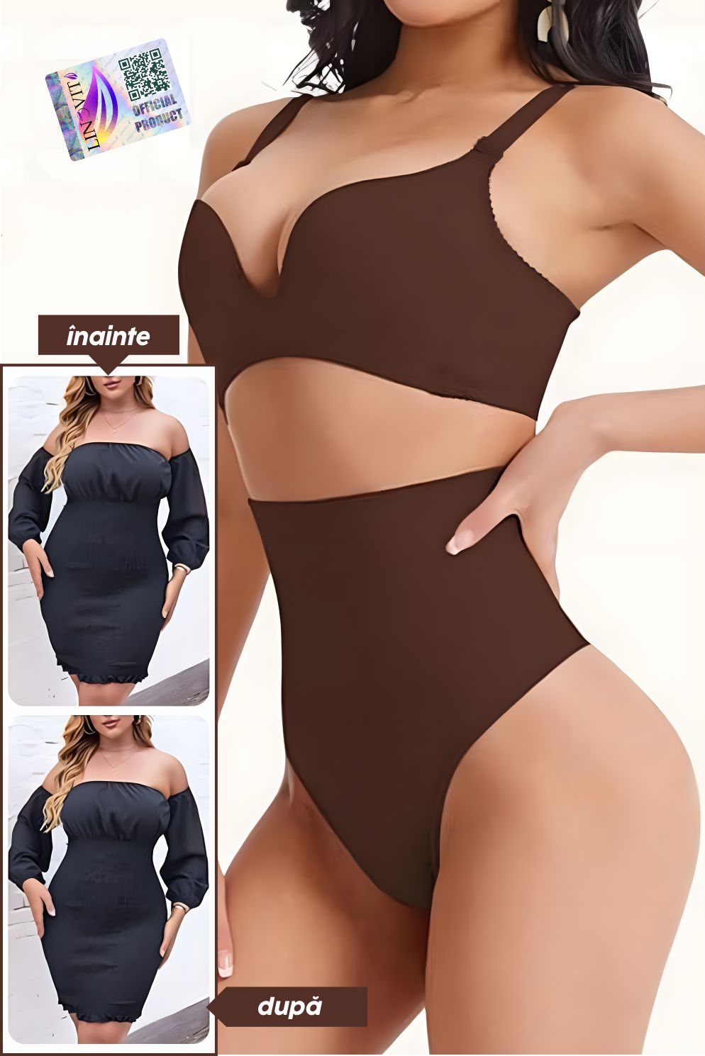 Chiloti modelatori tanga tip burtiera Chloe - Talie înaltă - Maro - Linovit Store