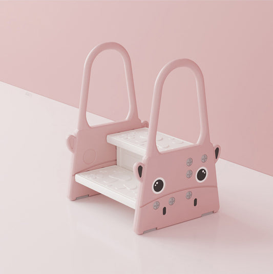 Scaunel Inaltator pentru Copii Tip Scara cu Manere, Doua Trepte, cu Suprafata Antialunecare, pentru WC, Baie si Bucatarie, 61x40x46cm, Roz / Alb - Linovit Store