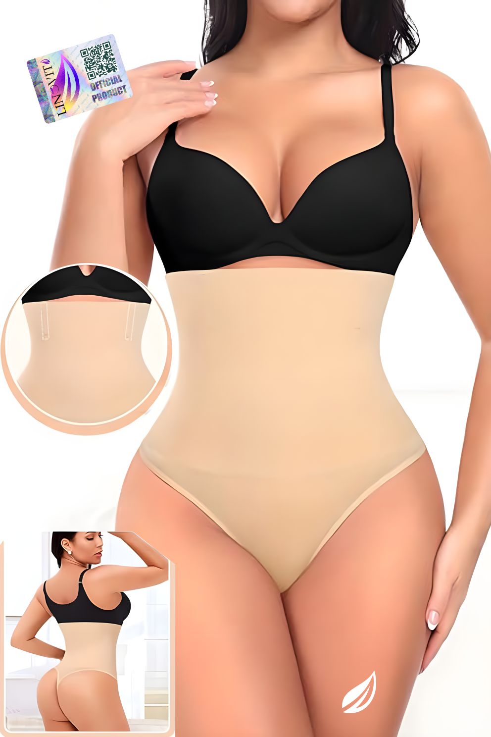 Chiloti modelatori tanga tip burtiera Chloe - Talie înaltă - Bej - Linovit Store