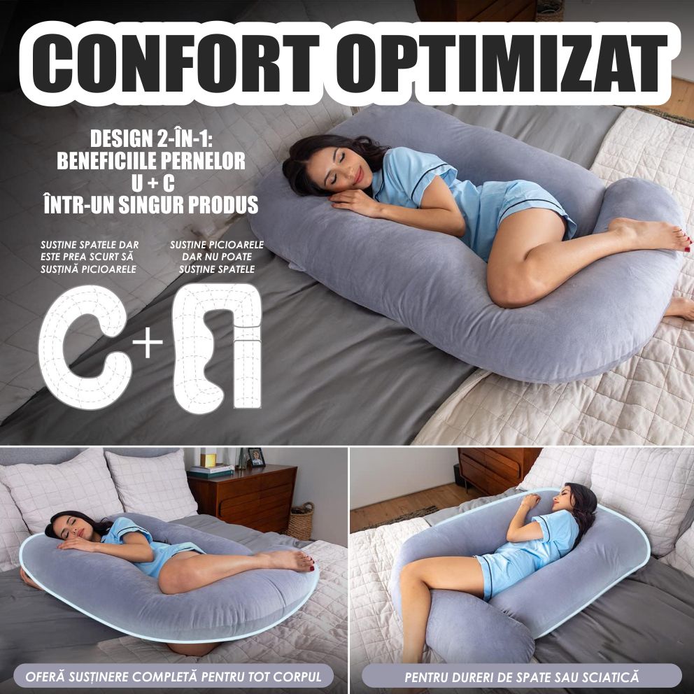 Perna Gravide si Alaptare 3 in 1, Multifunctionala, Sustinere pentru Burta, Spate, Solduri, Picioare, Bebelus, Relaxare, Husa detasabila, Gri