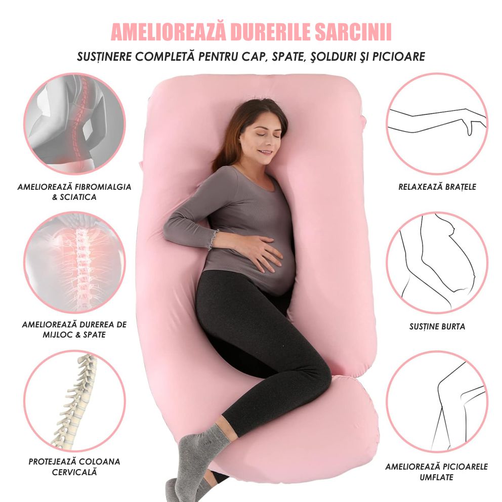 Perna Gravide si Alaptare 3 in 1, Multifunctionala, Sustinere pentru Burta, Spate, Solduri, Picioare, Bebelus, Relaxare, Husa detasabila, Roz