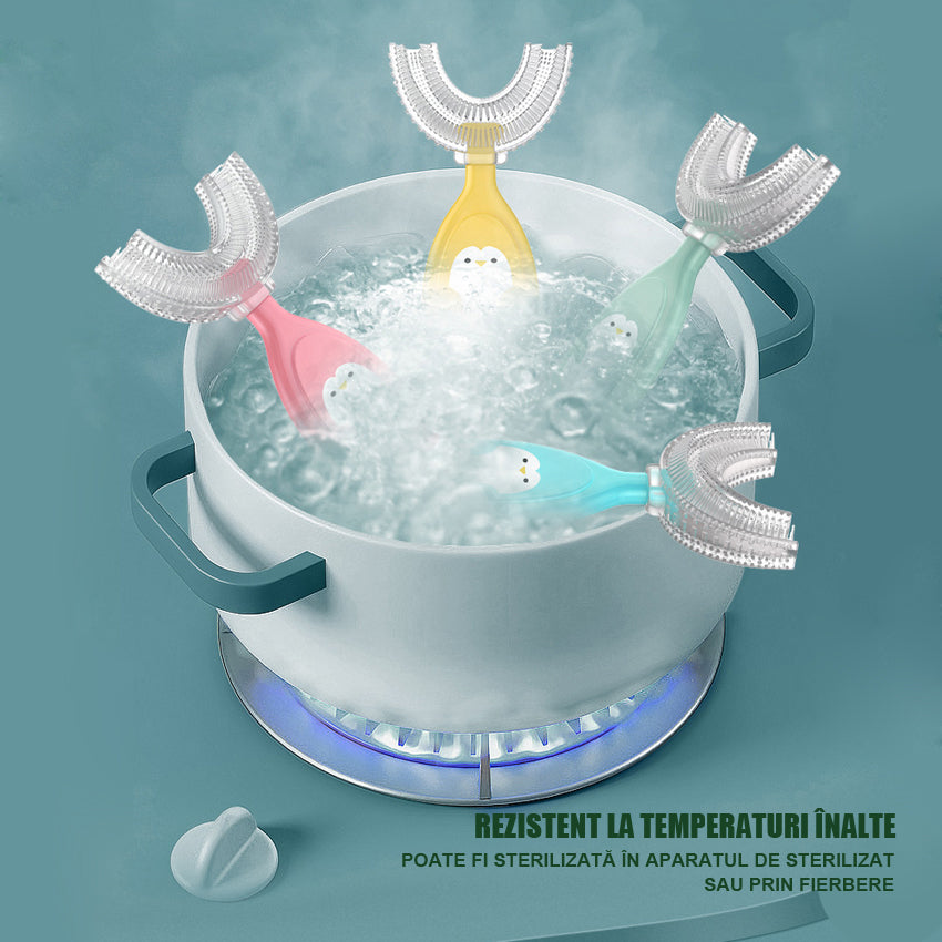 Periuta de dinti copii, Linovit, Silicon alimentar, Rezistent la temperaturi inalte, Forma de U, 2-12 ani - Linovit Store