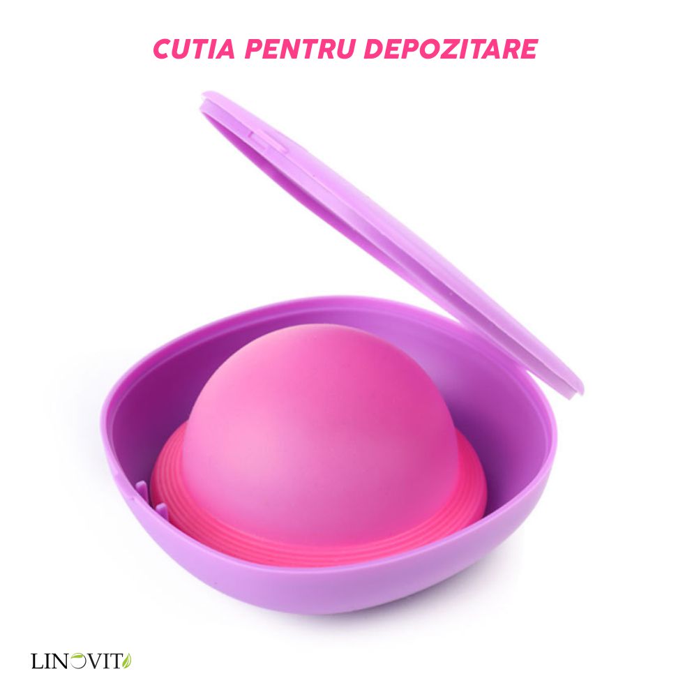 Set 2 Discuri Menstruale Reutilizabile + Cutie de Depozitare, Linovit®, Silicon de Uz Medical, Marime S, Roz/Negru
