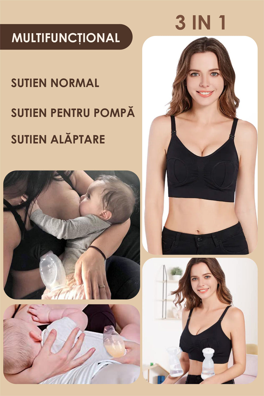 Sutien Linovit pentru alaptare 3 in 1 cu sustinere pompa san - Negru - Linovit Store