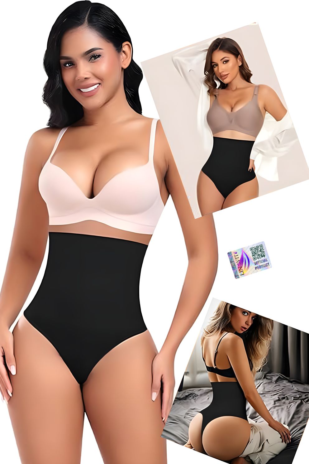 Chiloti modelatori tanga tip burtiera Chloe - Talie înaltă - Negru - Linovit Store