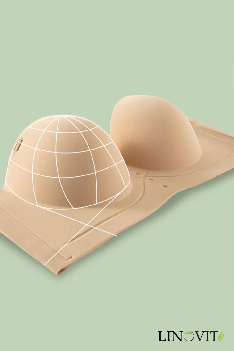 Sutien fara armaturi si fara cusaturi, Linovit®, Push-up, Bretele detasabile, Sistem dublu de prindere, Ideal pentru rochii cu spatele gol, Bej