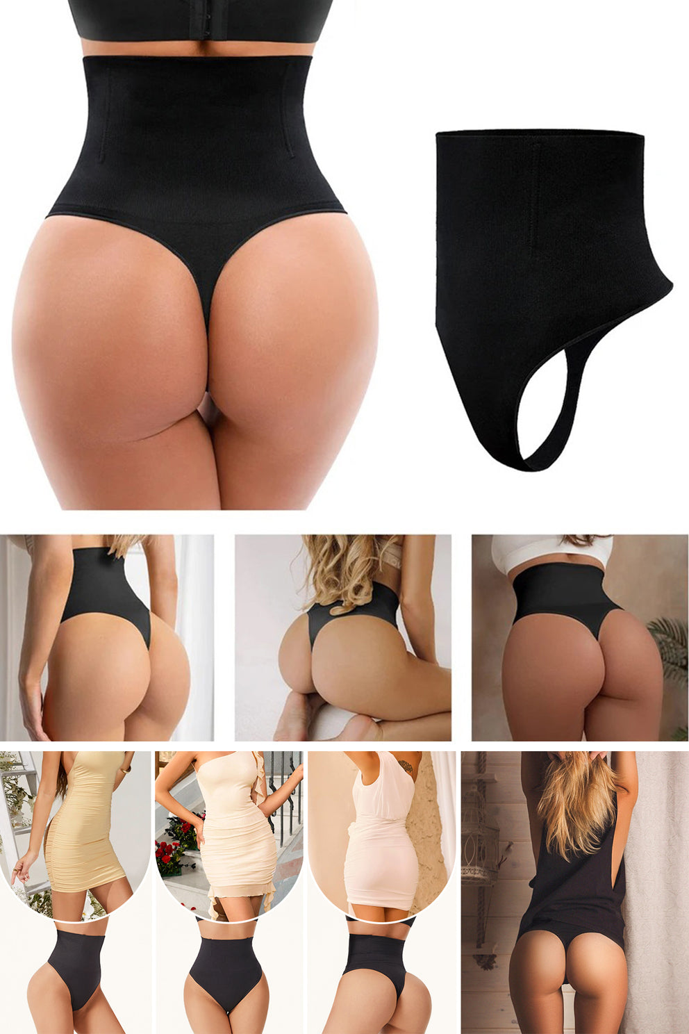 Chiloti modelatori tanga tip burtiera Selena - Talie medie - Negru - Linovit Store