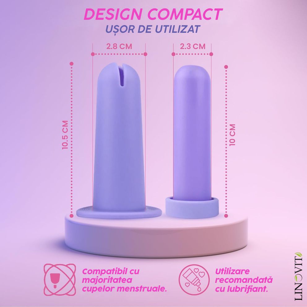 Aplicator pentru cupa menstruala Linovit®, silicon medical, reutilizabil, usor de folosit, compatibil cu lubrifiant, design compact si igienic, mov