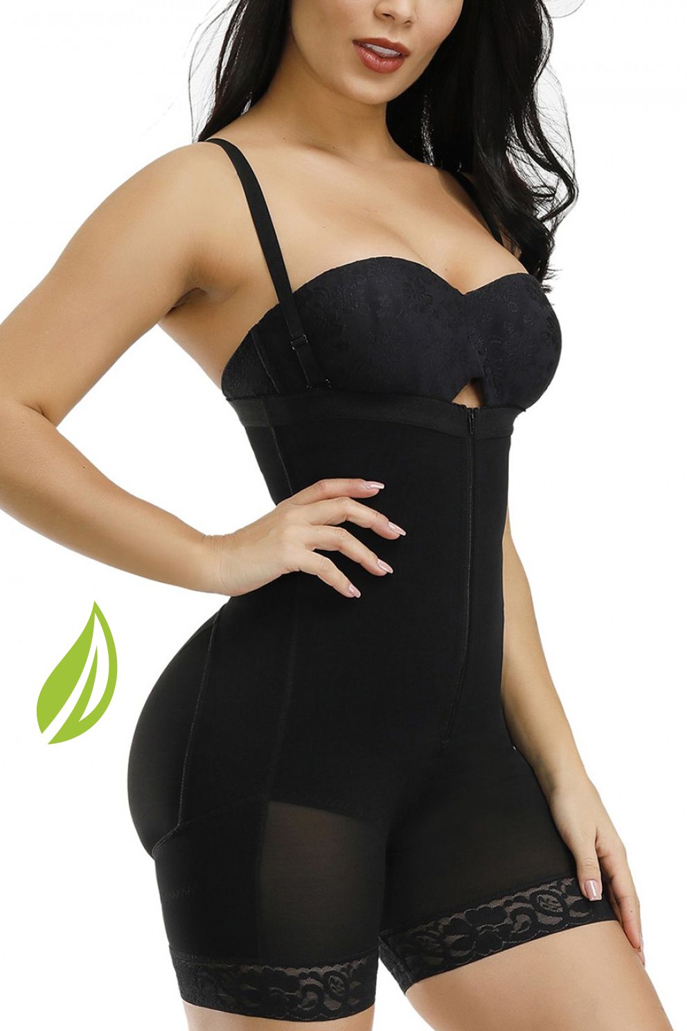 Lenjerie modelatoare tip body Alessia - Deschidere la nivelul zonei intime cu fermoar - Compresie puternica - Negru - Linovit Store