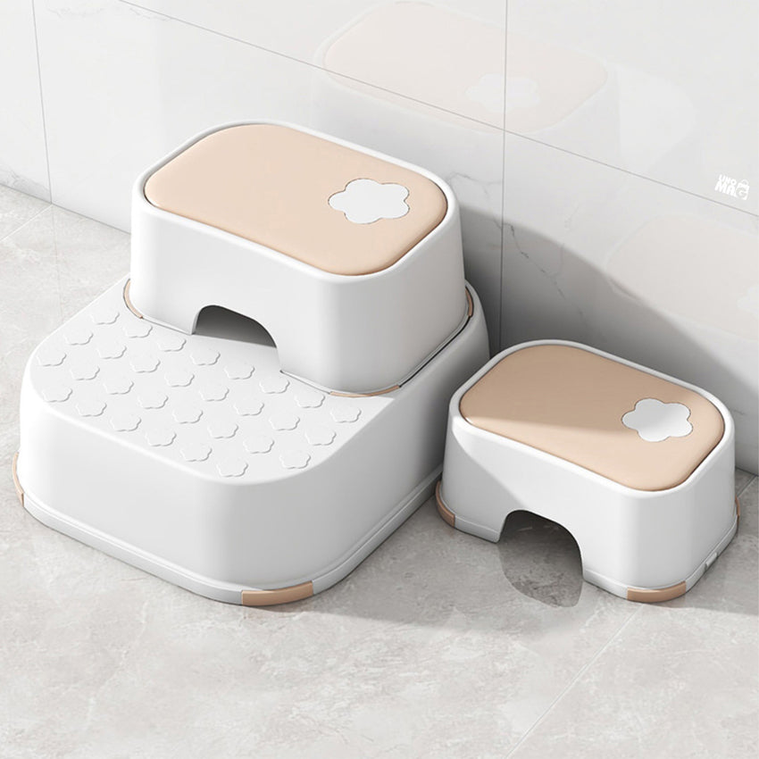 Scaunel Inaltator pentru Copii 2 in 1 cu Doua Trepte, Multifunctional, pentru WC, Baie si Bucatarie, Alb / Somon