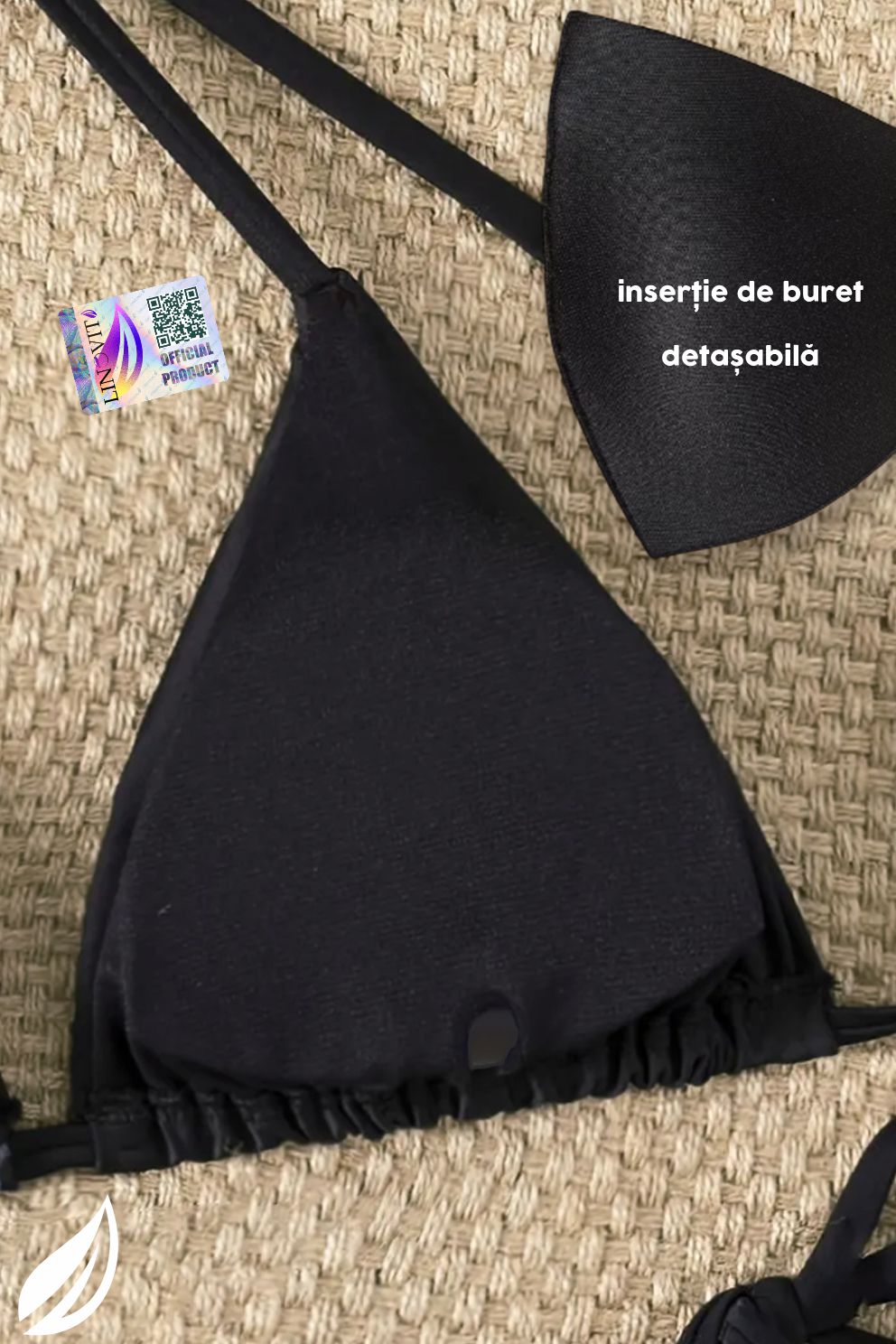 Sutien de baie Linovit®, Cupe triunghiulare, Buret detasabil, Negru - Linovit Store
