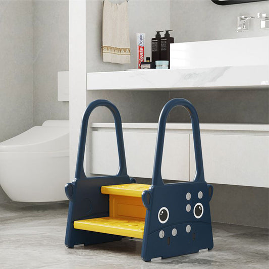 Scaunel Inaltator pentru Copii Tip Scara cu Manere, Doua Trepte, cu Suprafata Antialunecare, pentru WC, Baie si Bucatarie, 61x40x46cm, Albastru Inchis / Galben - Linovit Store