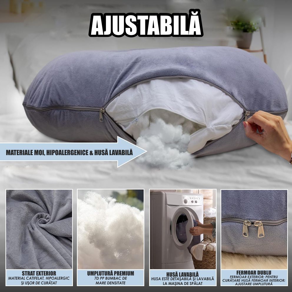 Perna Gravide si Alaptare 3 in 1, Multifunctionala, Sustinere pentru Burta, Spate, Solduri, Picioare, Bebelus, Relaxare, Husa detasabila, Gri