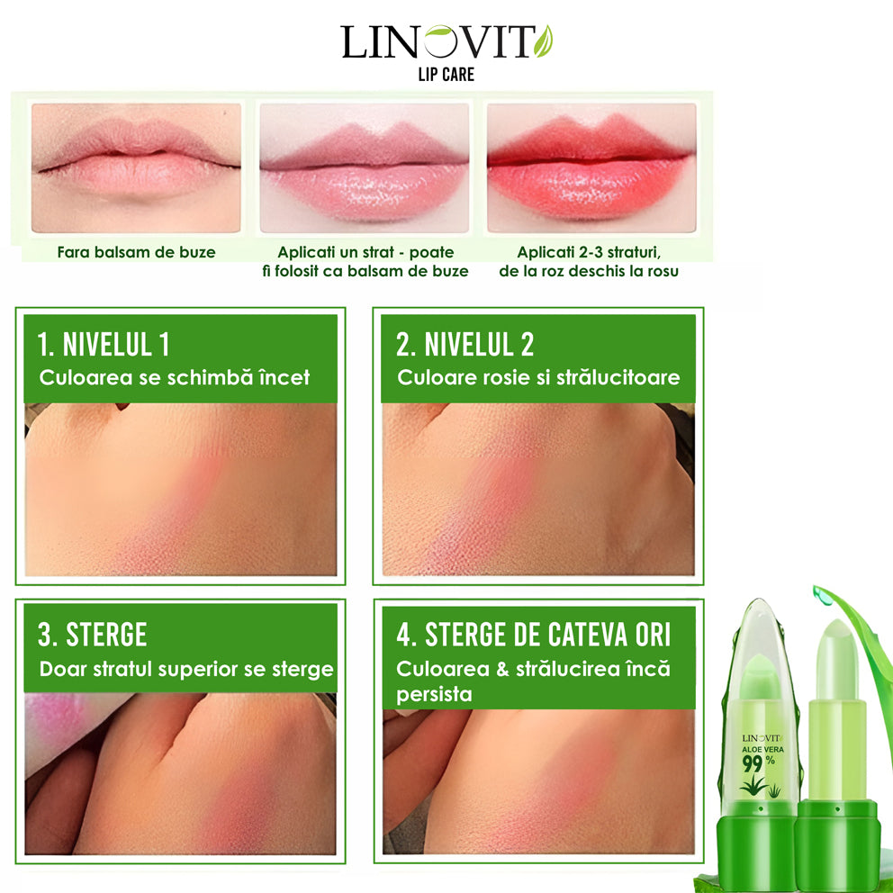 Balsam de Buze nuantator cu Aloe Vera, Linovit®, Hranitor, Hidratant, Coloare schimbatoare, 1 bucata - Linovit Store