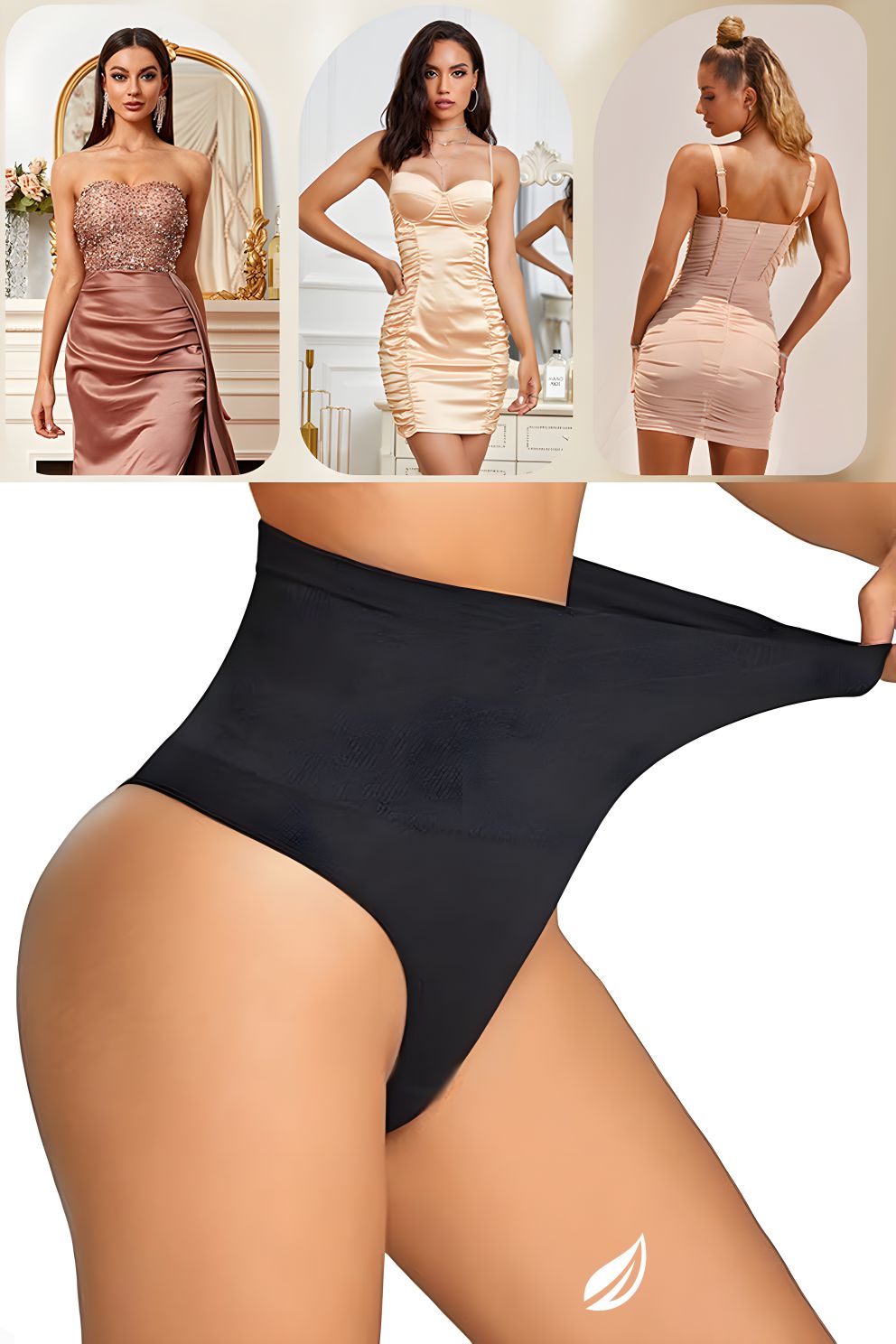 Chiloti modelatori tanga tip burtiera Chloe - Talie înaltă - Negru - Linovit Store