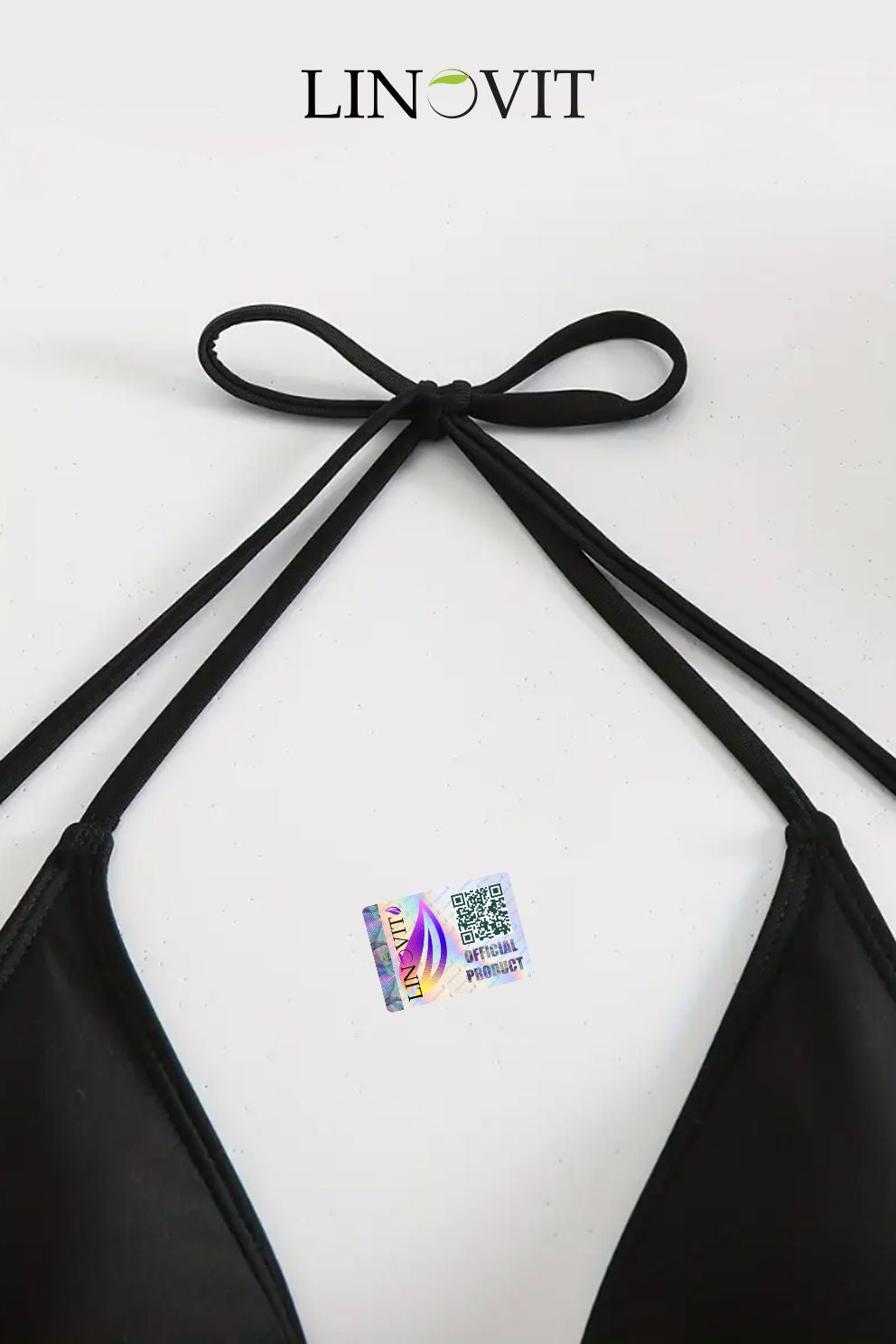 Sutien de baie Linovit®, Cupe triunghiulare, Buret detasabil, Negru - Linovit Store