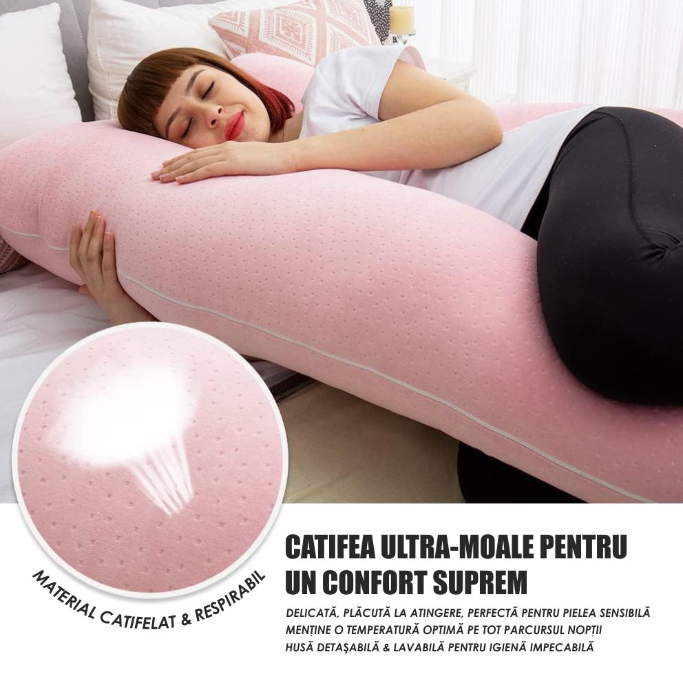 Perna Gravide si Alaptare 3 in 1, Multifunctionala, Sustinere pentru Burta, Spate, Solduri, Picioare, Bebelus, Relaxare, Husa detasabila, Roz