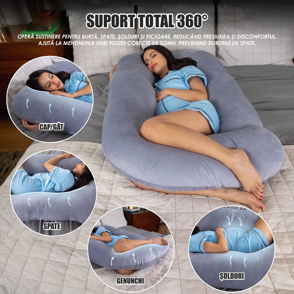 Perna Gravide si Alaptare 3 in 1, Multifunctionala, Sustinere pentru Burta, Spate, Solduri, Picioare, Bebelus, Relaxare, Husa detasabila, Gri