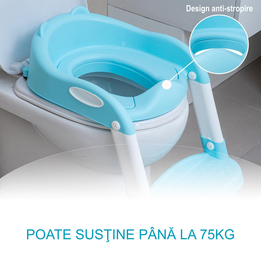 Reductor WC pentru Copii cu Scarita, Plabil, 38 x 40 x 47 cm, Blue Sky / Alb - Linovit Store