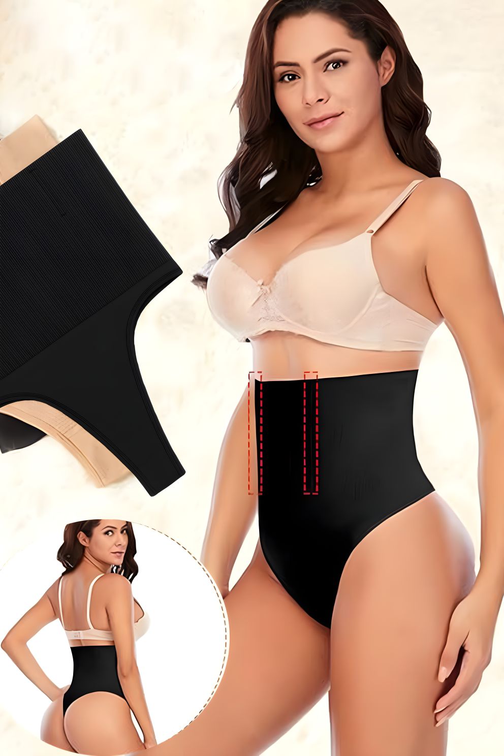 Chiloti modelatori tanga tip burtiera Chloe - Talie înaltă - Negru - Linovit Store