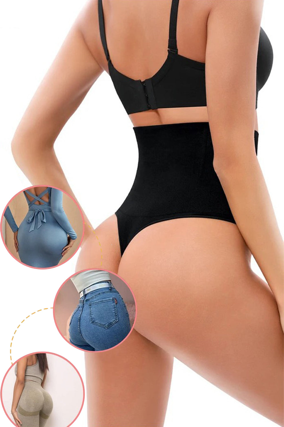 Chiloti modelatori tanga tip burtiera Selena - Talie medie - Negru - Linovit Store