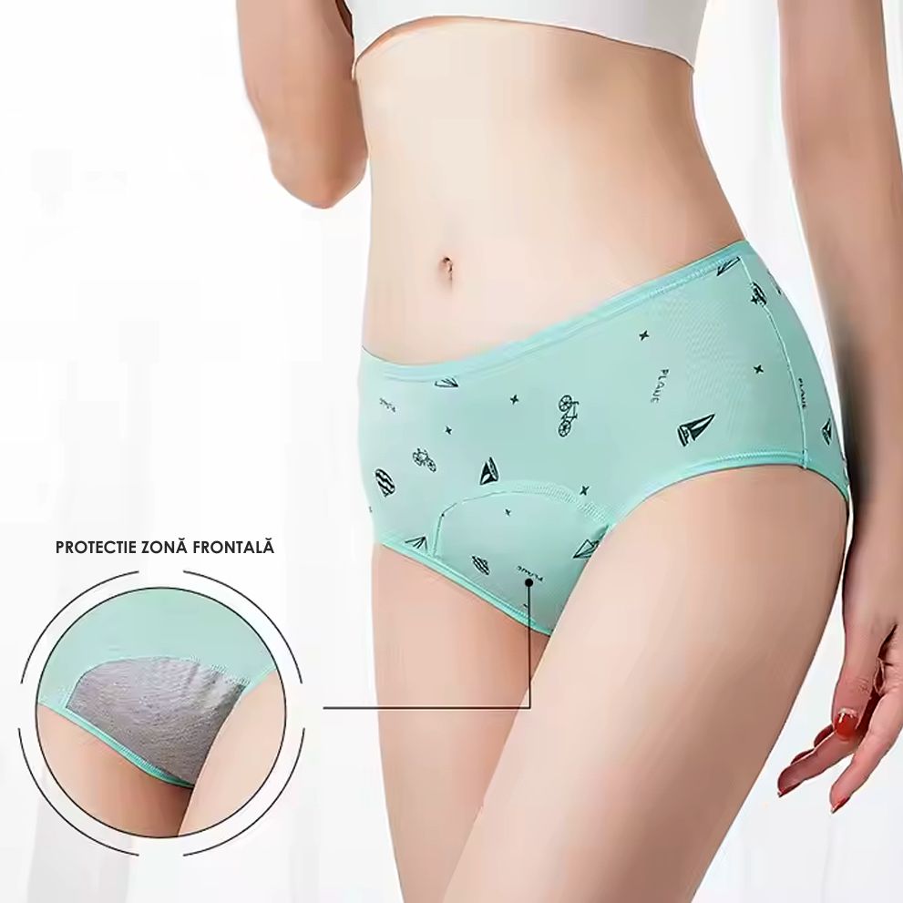 Set 6 Chiloți Menstruali pentru Adolescente, Pentru Flux Redus, 3 Straturi, Confort și Protecție Zilnică, Reutilizabili, Bumbac, Multicolori - Linovit Store