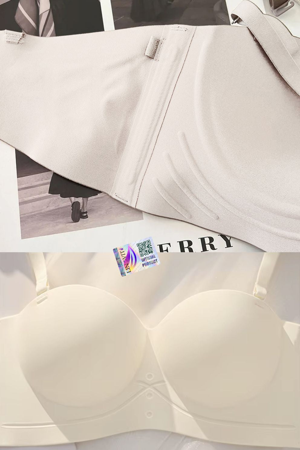Sutien fara armaturi si fara cusaturi, Linovit®, Push-up, Bretele detasabile, Sistem dublu de prindere, Ideal pentru rochii cu spatele gol, Alb
