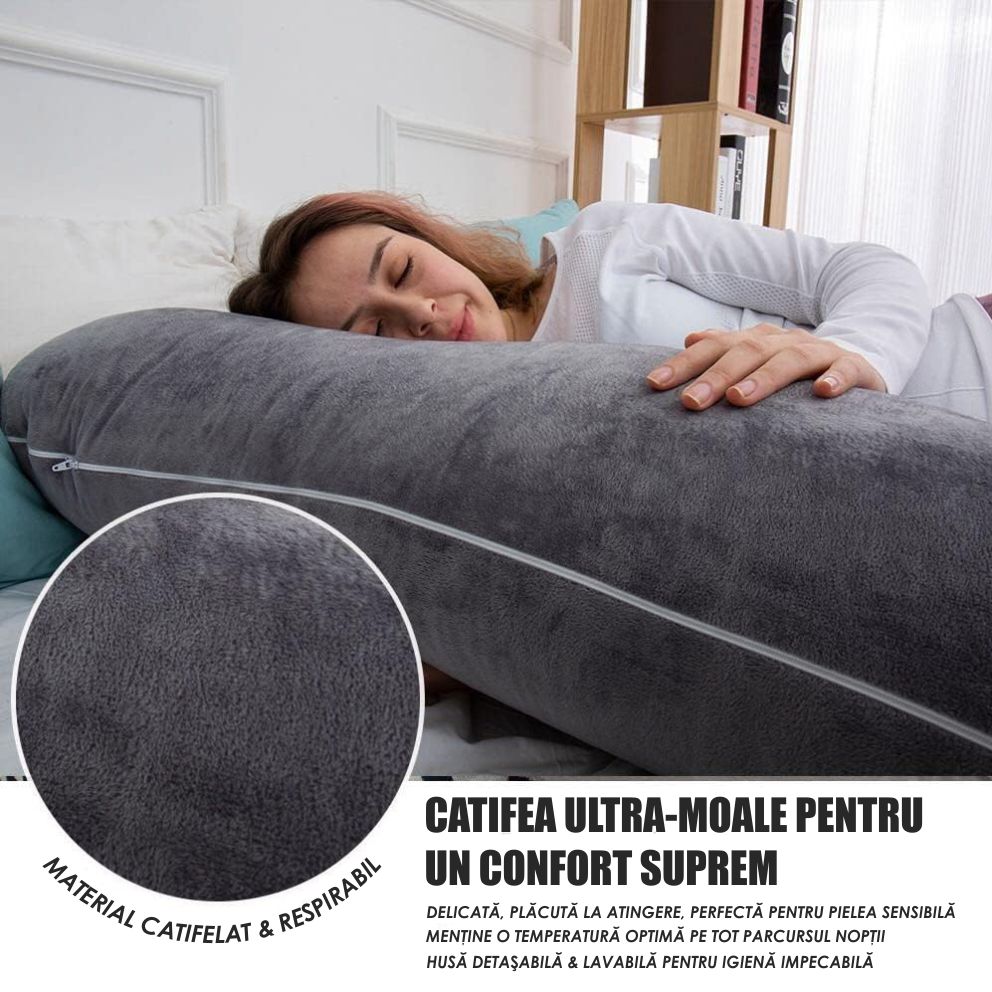 Perna Gravide si Alaptare 3 in 1, Multifunctionala, Sustinere pentru Burta, Spate, Solduri, Picioare, Bebelus, Relaxare, Husa detasabila, Gri
